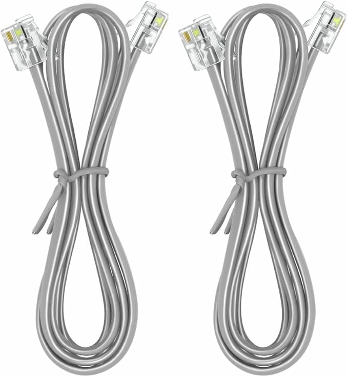 NECABLES 2Pack Phone Cord 10 ft Telephone Cord Phone Cable RJ11 6P4C Male to Male for Landline Phone and Fax - 10 Feet