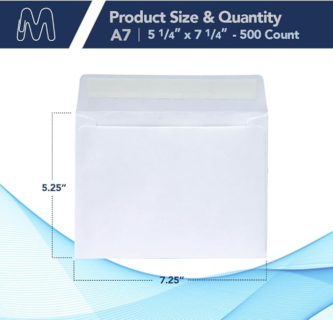 MOS A7 Invitation Envelopes – 5-1/4" X 7-1/4" White Mailing Envelopes Self Seal (500 Count) – 120GSM/ 32LB Bond Heavy Duty – For Greeting Cards, Card Making, RSVP Cards, Wedding Invites