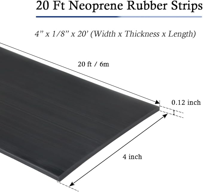 Neoprene Rubber Strips Self Adhesive Solid Rubber Sheets, Rolls & Strips for DIY Gaskets Crafts Pads Seals Warehouse Flooring Rubber Strip with Adhesive Backing (4” Wide x 1/8" Thick x 20' Long)