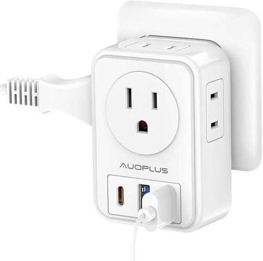 Multi Plug Outlet Extender with USB Ports, Power Strip Non-Surge Protector with 4 Electric Outlets and 3 USB Charger (1 USB C), Multiple Outlets Expander for Cruise Ship, Dorm, Travel Essentials