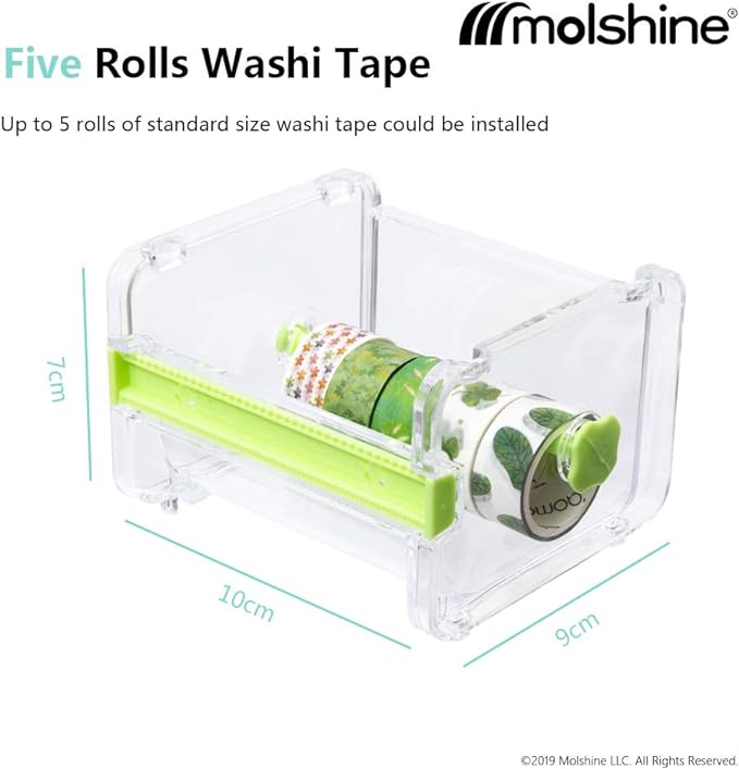 molshine 2 Pack Transparent Desktop Multi Washi Masking Tape Storage Dispenser,Tape Cutter,Tape Roll Holder (Not Include Masking Tape) (Brown)