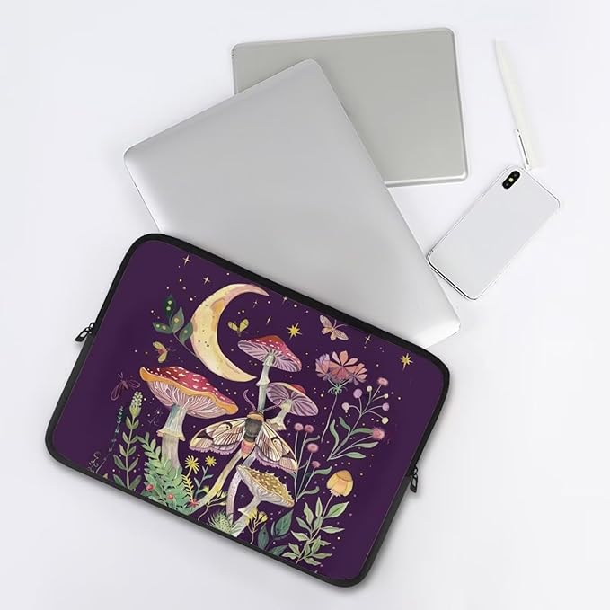 Mushroom Laptop Protective Sleeve for Girls Boys 15 inch Laptop Covers with Large Capacity Lap Top Case Lightweight Computer Sleeve Bag Suitable Gifts for Holidays Tablet Bag Moon