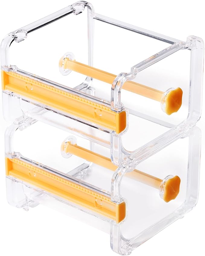 molshine 2 Pack Transparent Desktop Multi Washi Masking Tape Storage Dispenser,Tape Cutter,Tape Roll Holder (Not Include Masking Tape) (Yellow)