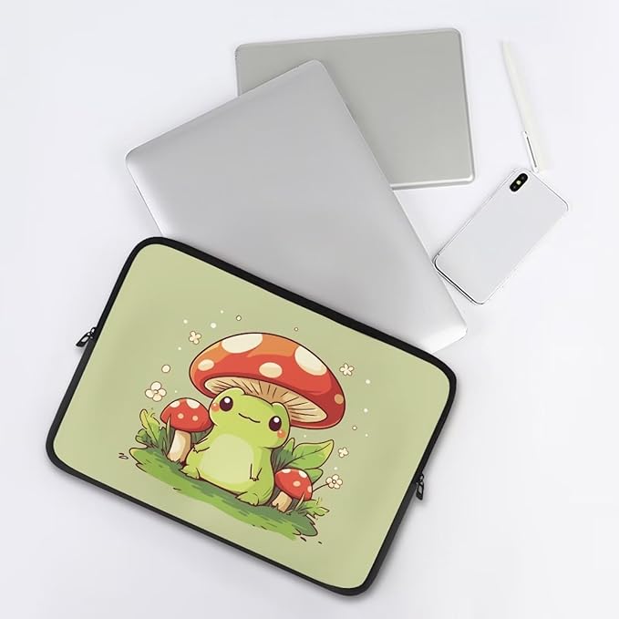 Mushroom Frog Laptop Sleeve for Women 17 inch Laptop Protector with Multiple Uses Computer Carrying Case Portable Tablet Bag Lap Top Case Cute Laptop Protector Green