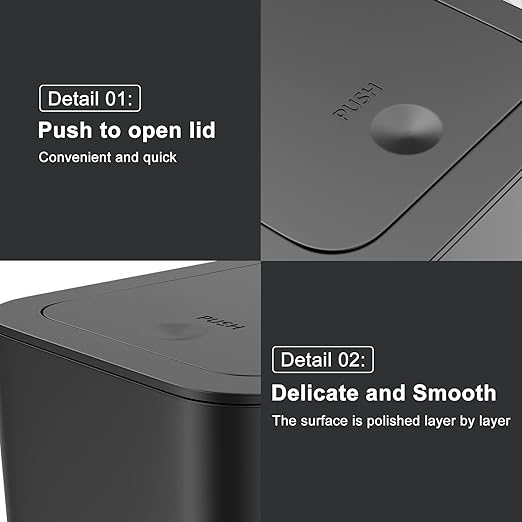 N. NETDOT 3 Pack Small Trash Can with lid, 1.8 Gallon Bathroom Trash Can,Garbage Can Slim Trash Bin Waste Basket for Bathroom,Kitchen,Bedroom,Living Room,Office,Laundry - Black