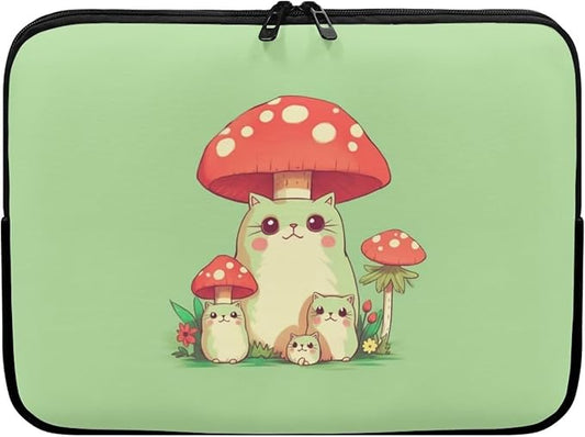 Mushroom Frog Computer Sleeve for Girls 17 inch Laptop Sleeve Women Lap Top Case with Multiple Uses Tablet Bag Cute Animal Laptop Carrying Case Briefcase Green