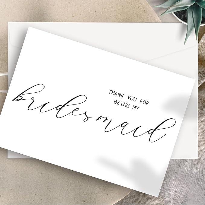 14 PACK Thank You for Being My Bridesmaid Card |Blank Inside Wedding Ceremony Thank You Card | Premium Recycled Linen Cardstock | With Matching Envelope | 5.9"x3.9"