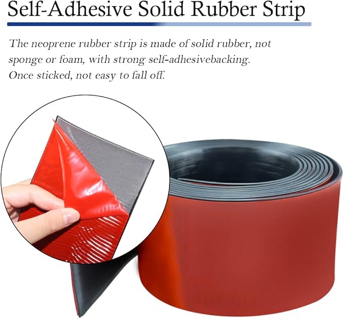 Neoprene Rubber Strips Self Adhesive Solid Rubber Sheets, Rolls & Strips for DIY Gaskets Crafts Pads Seals Warehouse Flooring Rubber Strip with Adhesive Backing (3” Wide x 1/8" Thick x 10' Long)