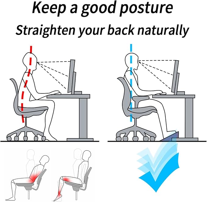 MyPlace Adjustable Height Foot Rest Under Desk at Work - 6 Height Sturdy Office Footrest - Added Comfort Memory Foam - Non Slip Bottom - Straighten Back & Hip & Leg and Improve Posture