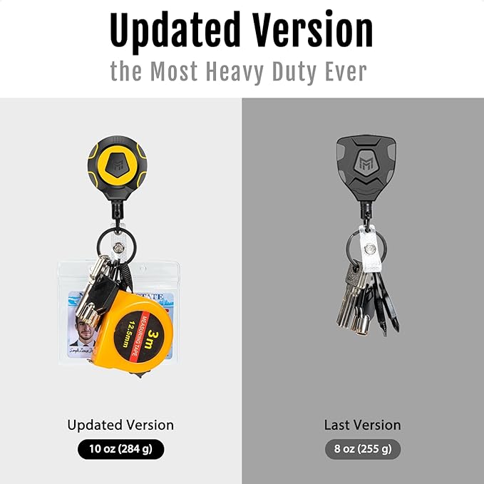 MNGARISTA Upgraded Heavy Duty Retractable Keychain with Belt Clip, 10 OZ Retraction, 31.5" Stainless Steel Cord, ID Badge Reel with Badge Strap and Key Ring