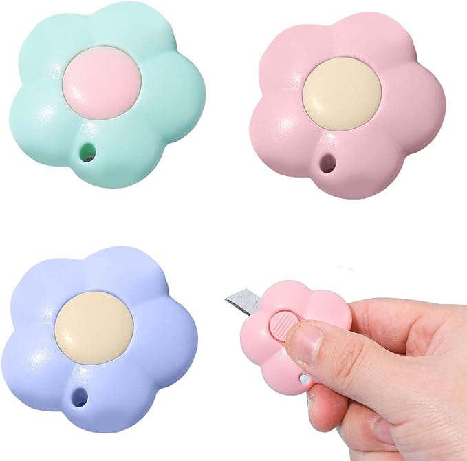 Multicolour Flower Shaped Box Cutter: Mini Utility Knives, Multifunction Retractable Letter Opener Paper Envelope Cutter, Friendly Package Box Opener for Cutting Card Paper Letter Openers