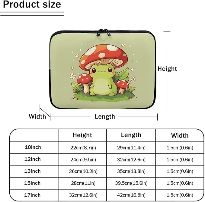Mushroom Frog Laptop Sleeve for Women 17 inch Laptop Protector with Multiple Uses Computer Carrying Case Portable Tablet Bag Lap Top Case Cute Laptop Protector Green