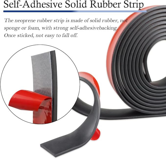 Neoprene Rubber Strips Self Adhesive Solid Rubber Sheets, Rolls & Strips for DIY Gaskets Crafts Pads Seals Warehouse Flooring Rubber Strip with Adhesive Backing (1” Wide x 1/5" Thick x 10' Long)