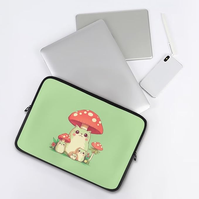 Mushroom Frog Computer Sleeve for Girls 12 inch Laptop Sleeve Women Lap Top Case with Multiple Uses Tablet Bag Cute Animal Laptop Carrying Case Briefcase Green