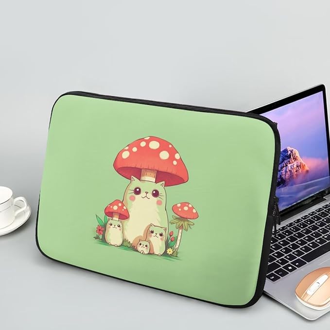Mushroom Frog Computer Sleeve for Girls 12 inch Laptop Sleeve Women Lap Top Case with Multiple Uses Tablet Bag Cute Animal Laptop Carrying Case Briefcase Green