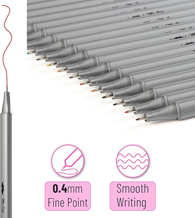 Mr. Pen- Fineliner Pens, 20 pcs, Colorful Pens, 0.4mm Fineliners Pens, Art Pens, Writing Pens Fine Point Pen, Color Pens Fine Point Smooth Writing Pens, Fine Tip pens, Drawing Pens, Fine Line Pens