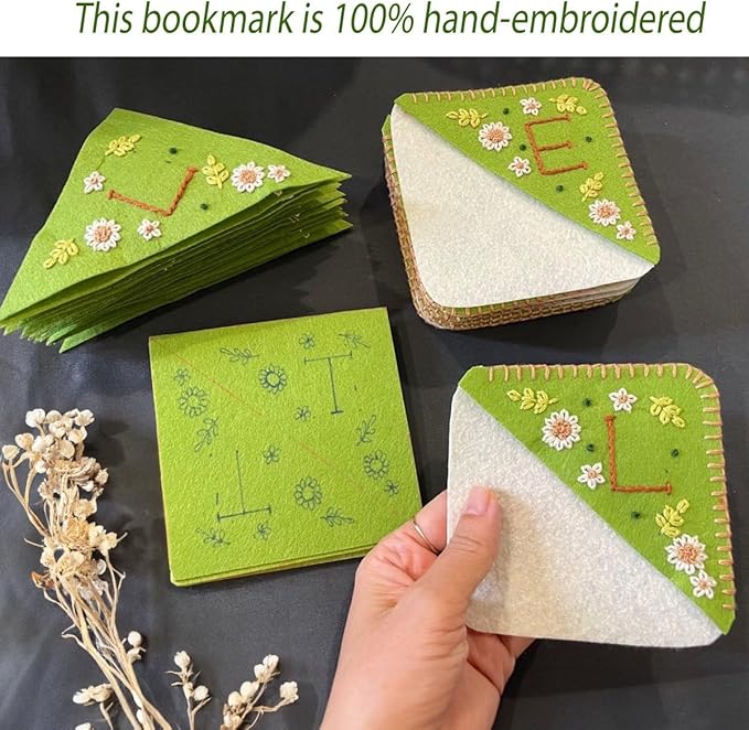 Personalized Hand Embroidered Corner Bookmark, Bookmarks for Women, Personalized Bookmark for Book Lovers, Cute Flower Book Mark by HNQCPCVU (U, Green)