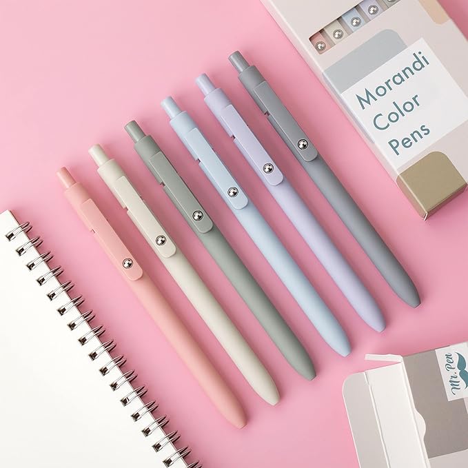 Mr. Pen - Retractable Fine Point Gel Pens, 6 Pack, Morandi Barrels, Fast Dry Ink, Cute Aesthetic Pens for Journaling