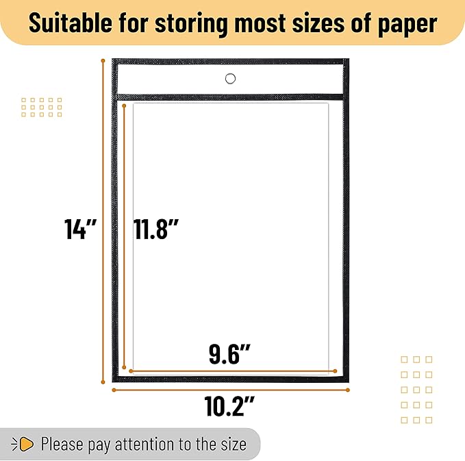 Mr. Pen- Dry Erase Pockets, 6 Pack, 10.2 x 14 Inches, Black, Reusable Plastic Sleeves for Paper, Clear Shop Ticket Holders, Dry Erase Pocket Sleeves, Dry Erase Sleeves, Clear Document Sleeves