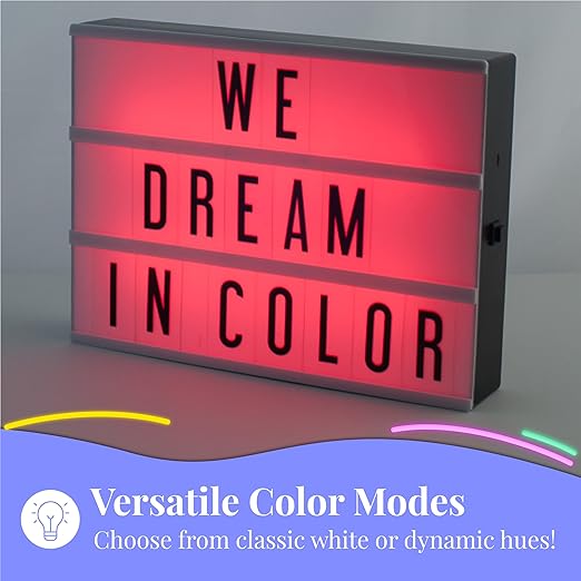 My Cinema Lightbox Cinema Light Box Letter Board - 12x9-Inch Light Up Signs with 100 Letters, Numbers, and Symbols - Neon Sign with White LED, RGB, and Color Freeze Mode for Home Decor