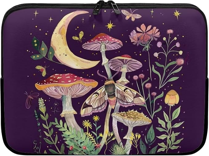 Mushroom Laptop Protective Sleeve for Girls Boys 13 inch Laptop Covers with Large Capacity Lap Top Case Lightweight Computer Sleeve Bag Suitable Gifts for Holidays Tablet Bag Moon