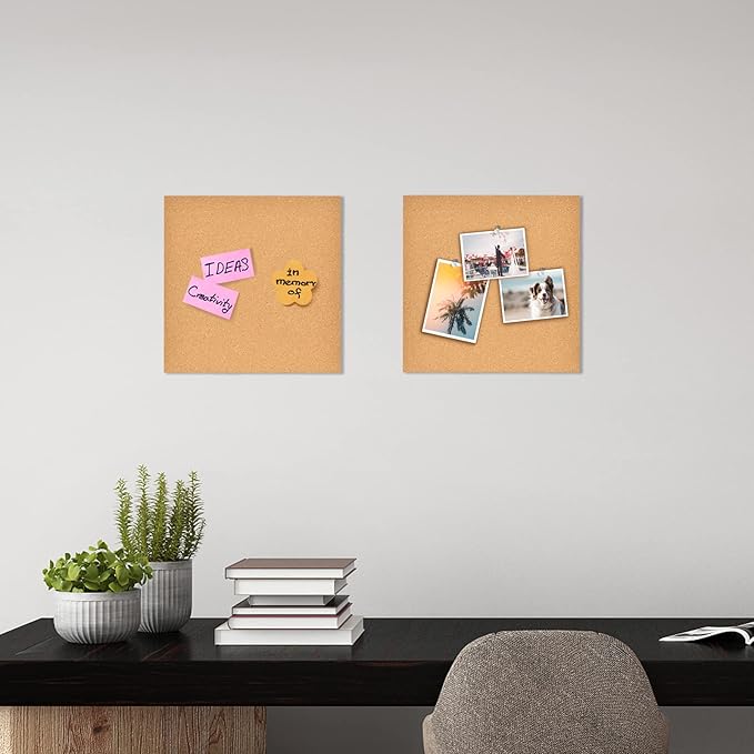 12x12 Cork Board Tiles Bulletin Board, 1/2" Thick Small Square Cork Boards for Walls, Self-Adhesive Cork Tiles for Home, Office, School, Bulletin Board Decorations(12mm,2pc)