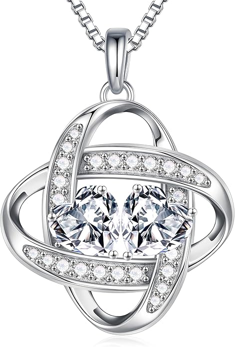 MOOSEA Moissanite Necklace Christmas Gifts for Women - S925 Sterling Silver Love Knot Birthstone Moissanite Necklace 1.2ct D Color VVS1 Clarity, Anniversary Valentines Birthday Gift for Wife Women Her