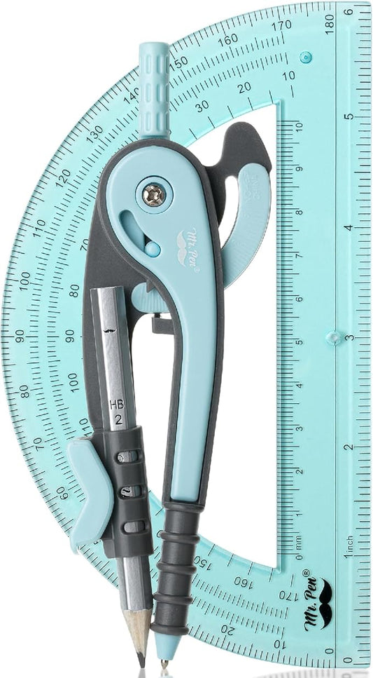Mr. Pen- Compass and Protractor Set, Sky Blue, Compass Geometry Tool, Protractor and Compass Set, Compass Drawing Tool, Drawing Compass, Geometry Compass, Math Compass for Geometry