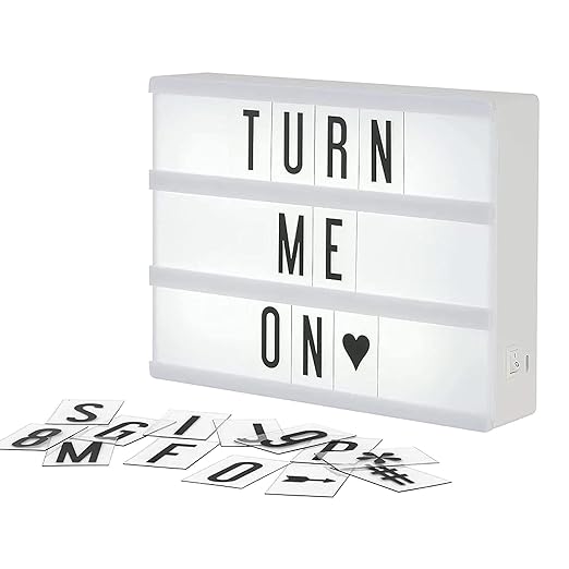 My Cinema Lightbox - Mini Cinema Lightbox, 8"x6" - Personalized Light Box Sign with 100 Letters, Numbers, & Symbols, USB cable included, white light box with letters