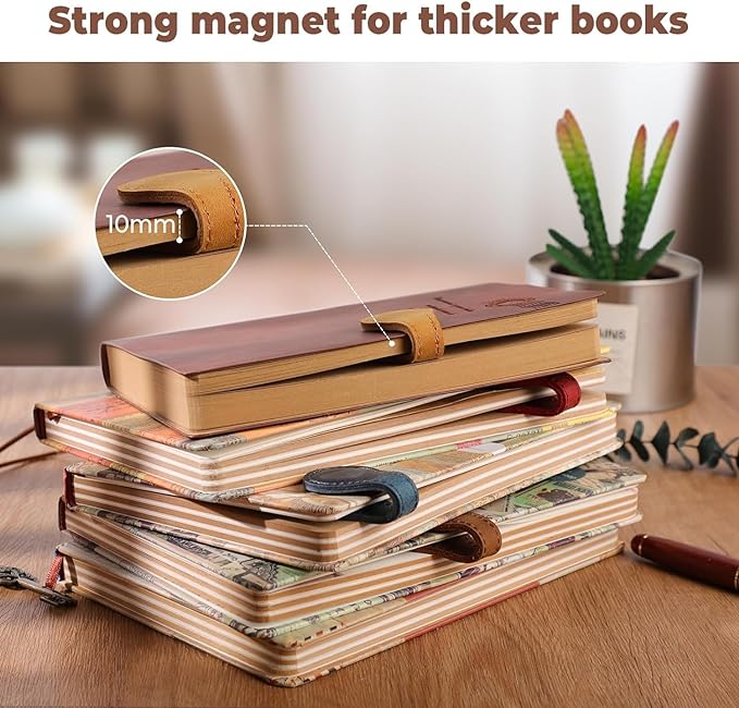 Personalized Magnetic Leather Bookmark, 26 Letters Custom Leather Bookmarks, Handmade, Leather Magnetic Bookmark for Book Lovers Readers Women Kid(Purple，I）