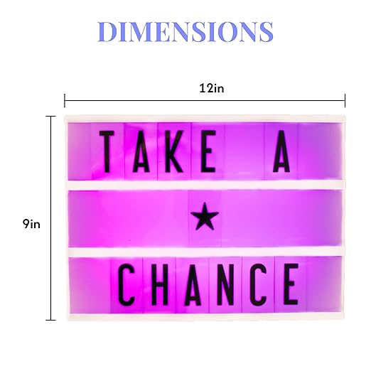 My Cinema Lightbox Cinema Light Box Letter Board - 12x9-Inch Light Up Signs with 100 Letters, Numbers, and Symbols - Neon Sign with White LED, RGB, and Color Freeze Mode for Home Decor