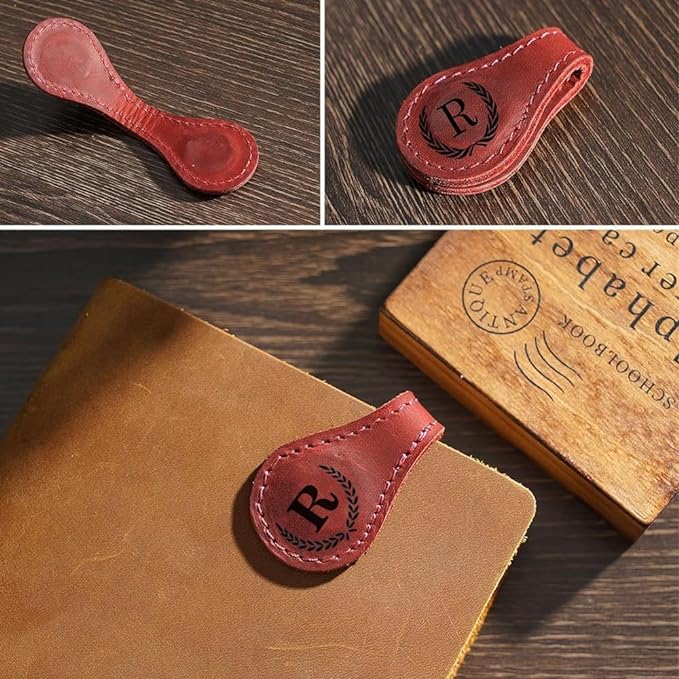 Personalized Magnetic Leather Bookmark, 26 Letters Custom Leather Bookmarks, Handmade, Leather Magnetic Bookmark for Book Lovers Readers Women Kid(Green，Q）