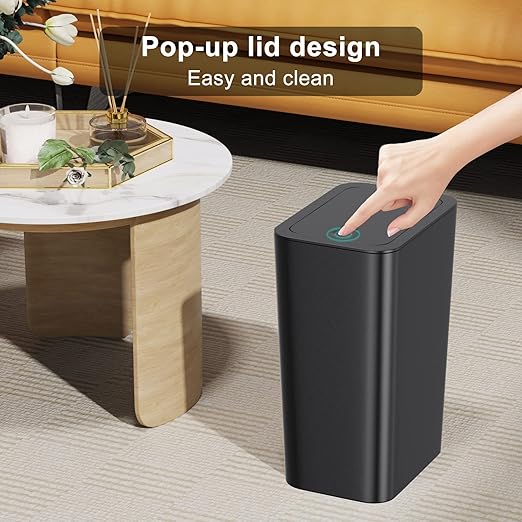 N. NETDOT 3 Pack Small Trash Can with lid, 1.8 Gallon Bathroom Trash Can,Garbage Can Slim Trash Bin Waste Basket for Bathroom,Kitchen,Bedroom,Living Room,Office,Laundry - Black