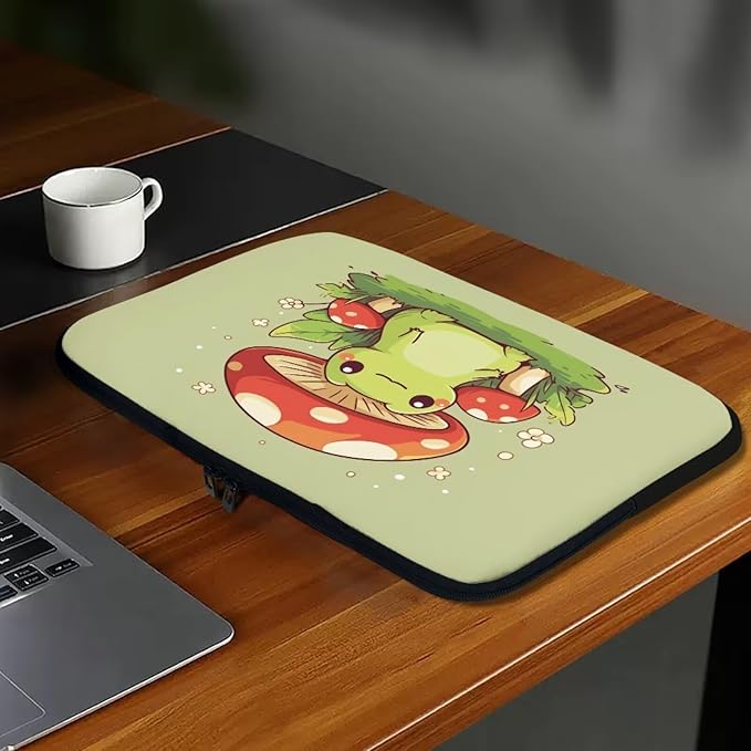Mushroom Frog Laptop Sleeve for Women 17 inch Laptop Protector with Multiple Uses Computer Carrying Case Portable Tablet Bag Lap Top Case Cute Laptop Protector Green
