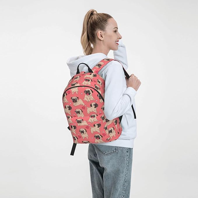 16 inch backpack Cartoon Pugs Puppies Laptop Backpack Full Print School Bookbag Shoulder Bag for Travel Daypack