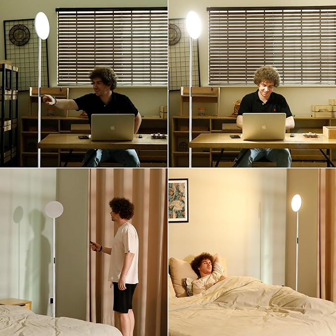 Modern LED Floor Lamp - Remote & Touch Control, 40W/2400LM Sky Torchiere Standing Lamp, Fully Dimmable, 3 Color Temperatures, Ideal for Living Room & Bedroom, Easy to Assemble(White)
