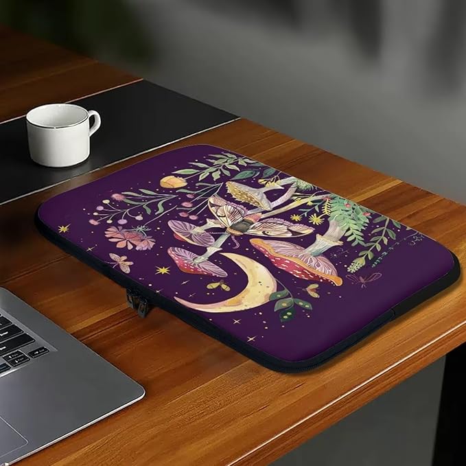 Mushroom Laptop Protective Sleeve for Girls Boys 15 inch Laptop Covers with Large Capacity Lap Top Case Lightweight Computer Sleeve Bag Suitable Gifts for Holidays Tablet Bag Moon