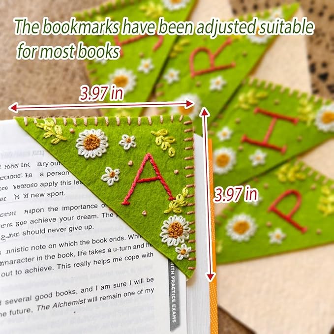 Personalized Hand Embroidered Corner Bookmark, Bookmarks for Women, Personalized Bookmark for Book Lovers, Cute Flower Book Mark by HNQCPCVU (U, Green)
