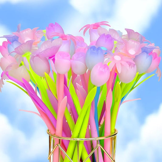 18 Pieces Color Changing Flower Pens Colorful Gel Ink Ballpoint Rose Pens for School Home Office Presents(Daffodil Lampranthus Spectabilis Tulip Rose)