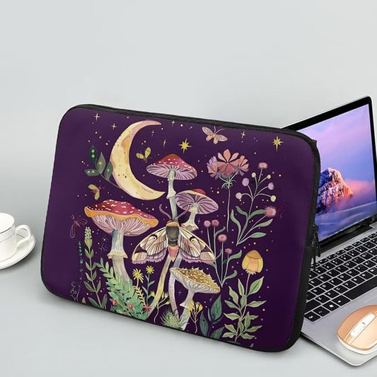 Mushroom Laptop Protective Sleeve for Girls Boys 12 inch Laptop Covers with Large Capacity Lap Top Case Lightweight Computer Sleeve Bag Suitable Gifts for Holidays Tablet Bag Moon