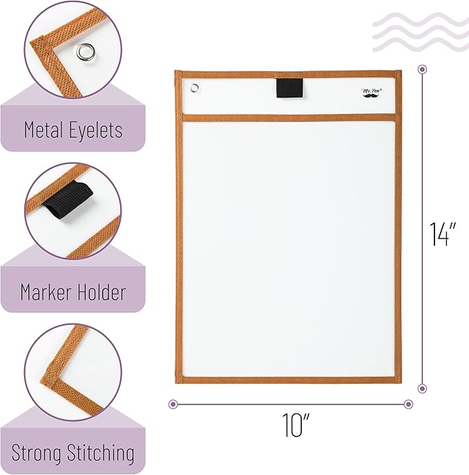 Mr. Pen- Dry Erase Pocket Sleeves, 10"x14", 6 pcs, Colorful Dry Erase Sleeves, Plastic Sleeves for Paper 8.5x11, Dry Erase Pockets Reusable Sleeves, Plastic Paper Sleeves, Dry Erase Sheet Protectors