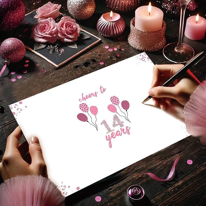 14th Birthday Card Gifts for Girls, Daughter, Niece, Granddaughter, 14th Birthday Decorations for Girls, Large Birthday Card for 14 Year Old, Funny Back in 2011 Birthday Card, Rose Pink Gold