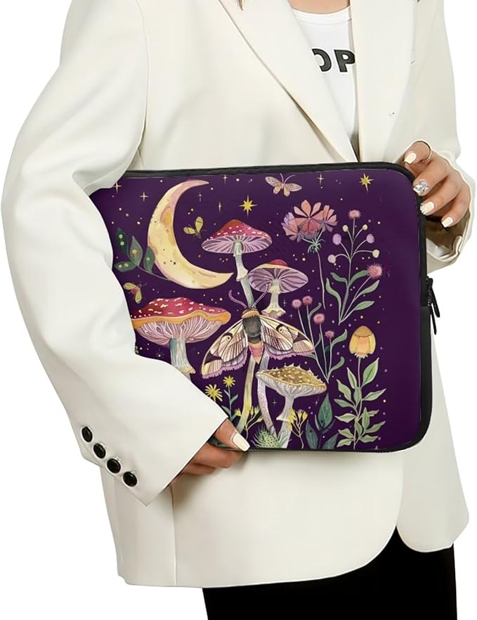 Mushroom Laptop Protective Sleeve for Girls Boys 15 inch Laptop Covers with Large Capacity Lap Top Case Lightweight Computer Sleeve Bag Suitable Gifts for Holidays Tablet Bag Moon