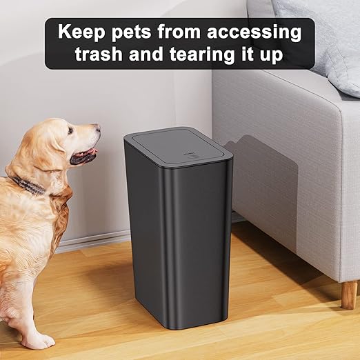 N. NETDOT Bathroom Trash Can with Lid 3 Pack Set, 2 Packs 4 Gal Slim Kitchen Trash Can and 1 Pack 2.6Gal Garbage Can, Small Trash Can/Trash Bin/Waste Basket for Bedroom (Black, Pack of 3)