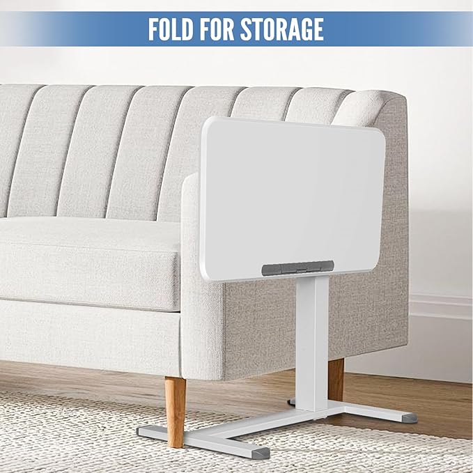 Mobile Standing Desk Adjustable Height, Sit Stand Foldable Desk with Wheels, 90° Tiltable Overbed Bedside Table, Portable Rolling Laptop Desk for Home, Office, School (White)