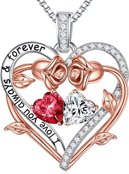 MOOSEA Rose Heart Moissanite Necklace Gifts for Women - S925 Sterling Silver Birthstone Moissanite Necklace 0.8ct D Color VVS1 Clarity, Anniversary Valentines Birthday Gifts for Wife Women Her