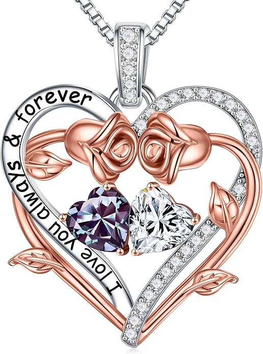 MOOSEA Rose Heart Moissanite Necklace Gifts for Women - S925 Sterling Silver Birthstone Moissanite Necklace 0.8ct D Color VVS1 Clarity, Anniversary Valentines Birthday Gifts for Wife Women Her