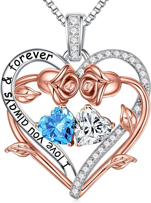 MOOSEA Rose Heart Moissanite Necklace Gifts for Women - S925 Sterling Silver Birthstone Moissanite Necklace 0.8ct D Color VVS1 Clarity, Anniversary Valentines Birthday Gifts for Wife Women Her