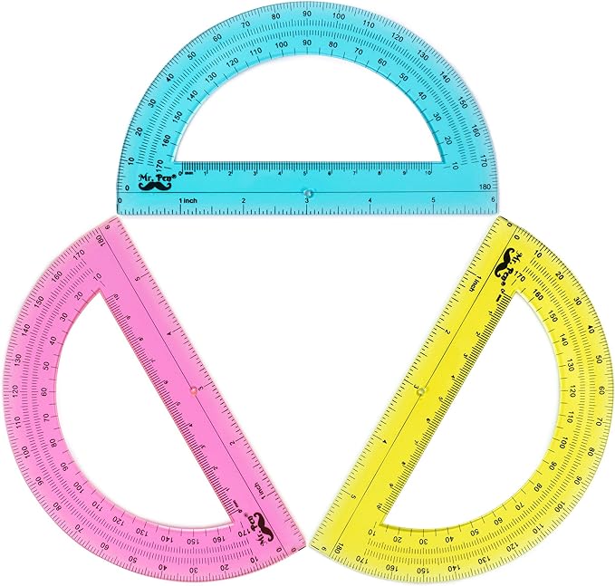 Mr. Pen- Plastic Protractors, 3 Pack, 6 Inch, 180 Degrees, Colorful Protractor for Geometry, Math Protractor, Protractor for Kids, Geometry Protractor, Colored Protractor