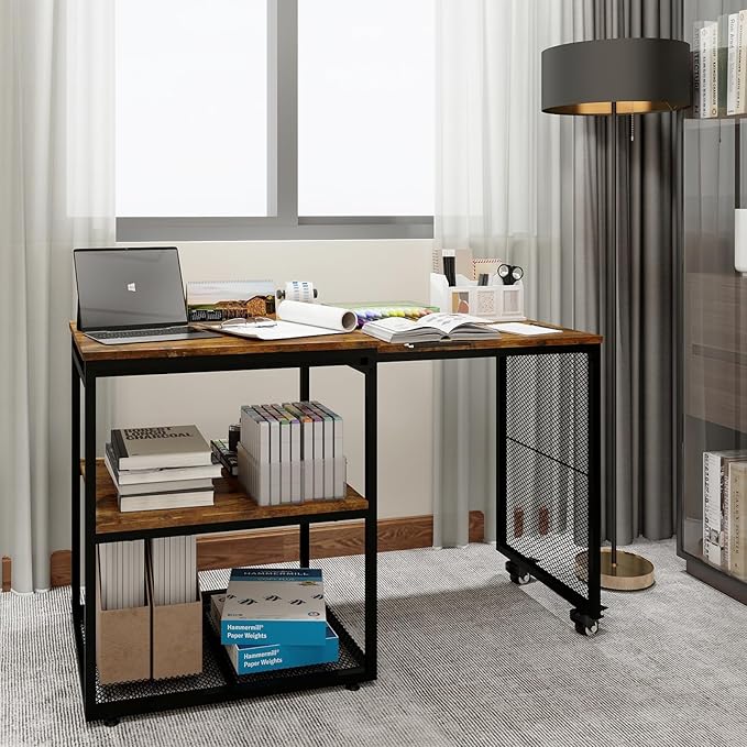 Natwind Large Printer Stand with Storage Shelves,Extendable Home Craft Table,Home Office Organization Desk, Versatile Table for Home Office, Kitchen, Study Room, Living Room (Retro)